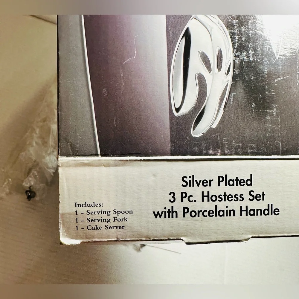 Godinger Art Co. Silver Plated 3 Pc. Hostess Serving Set w/ Porcelain Handle New
